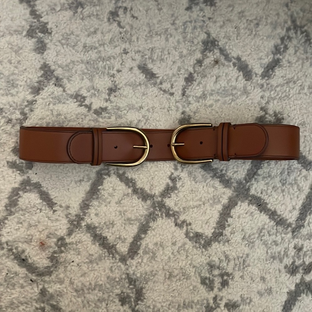 Steve Madden Faux Leather Double Buckle with Elastic Belt